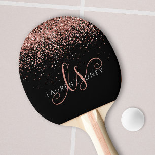Roos Gold Blush Roze Glitter Glam Monogram Naam Tafeltennisbatje