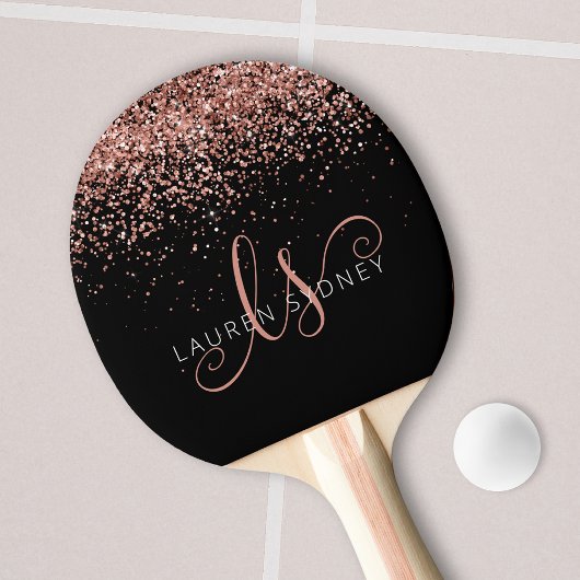 Roos Gold Blush Roze Glitter Glam Monogram Naam Tafeltennisbatje