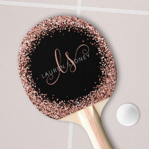 Roos Gold Blush Roze Glitter Glam Monogram Naam Tafeltennisbatje