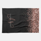 Roos Gold Blush Roze Glitter Glam Monogram Naam Theedoek (Horizontaal)