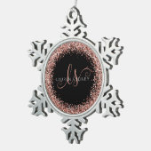 Roos Gold Blush Roze Glitter Glam Monogram Naam Tin Sneeuwvlok Ornament (Rechts)