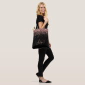 Roos Gold Blush Roze Glitter Glam Monogram Naam Tote Bag (Op model)