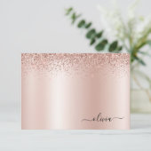 Roos Gold Blush Roze Glitter Metal Monogram Bedankkaart (Staand voorkant)