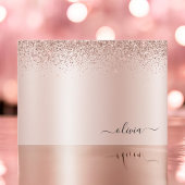 Roos Gold Blush Roze Glitter Metal Monogram Bedankkaart