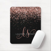 Roos Gold Blush Roze Glitter Metal Monogram Naam Muismat (Met muis)