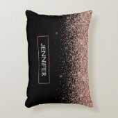 Roos Gold Blush Roze Glitter Monogram Girly Accent Kussen (Voorkant(Verticaal))