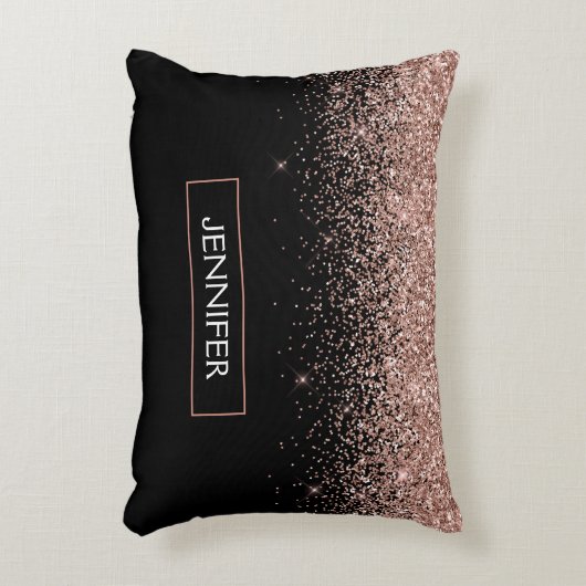 Roos Gold Blush Roze Glitter Monogram Girly Accent Kussen (Voorkant(Verticaal))