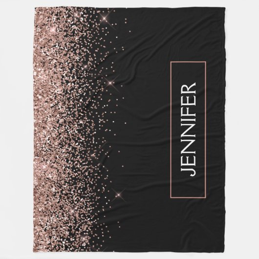 Roos Gold Blush Roze Glitter Monogram Girly Fleece Deken (Voorkant)