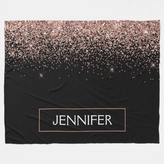 Roos Gold Blush Roze Glitter Monogram Girly Fleece Deken (Voorkant (Horizontaal))