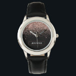 Roos Gold Blush Roze Glitter Monogram Girly Horloge<br><div class="desc">Zwart en Roos Goud - Blush Pink Sparkle Glitter Monogram Naam Horloge. Dit maakt het perfecte zoete 16-jarige verjaardagscadeau,  bruiloft,  vrijgezellenfeest,  jubileum,  baby shower of vrijgezellenfeest voor iemand die van glamoureuze luxe en chique stijlen houdt.</div>