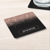 Roos Gold Blush Roze Glitter Monogram Girly Kartonnen Onderzetters (Schuin)