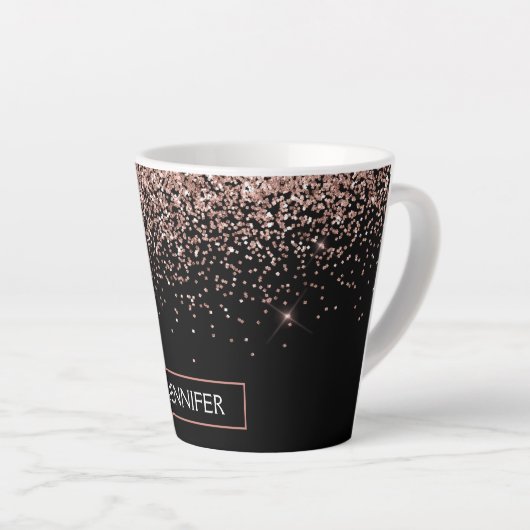 Roos Gold Blush Roze Glitter Monogram Girly Latte Mok (Rechterhoek)