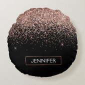 Roos Gold Blush Roze Glitter Monogram Girly Rond Kussen (Voorkant)