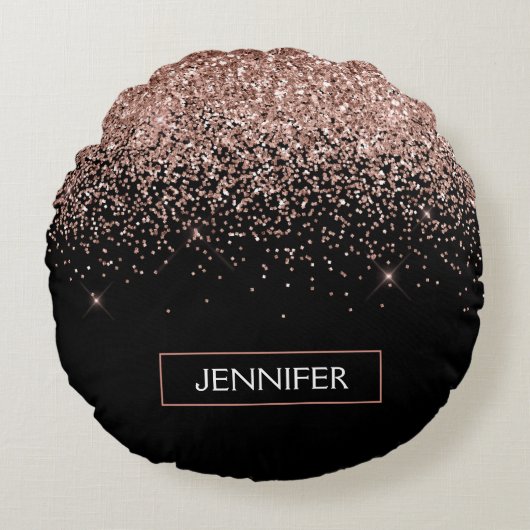 Roos Gold Blush Roze Glitter Monogram Girly Rond Kussen (Voorkant)