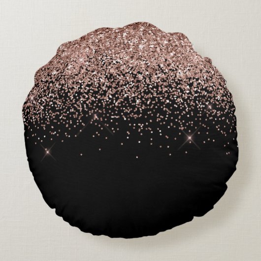 Roos Gold Blush Roze Glitter Monogram Girly Rond Kussen (Achterkant)