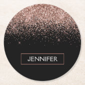 Roos Gold Blush Roze Glitter Monogram Girly Ronde Kartonnen Onderzetter (Voorkant)