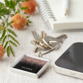 Roos Gold Blush Roze Glitter Monogram Girly Sleutelhanger (Zijkant)