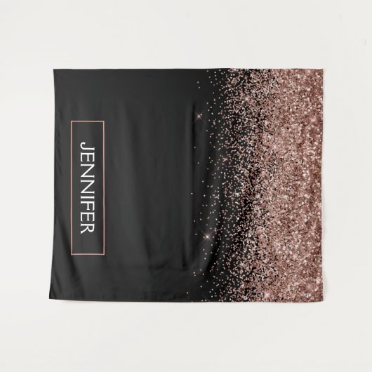 Roos Gold Blush Roze Glitter Monogram Girly Wandkleed (Voorkant (horizontaal))