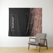 Roos Gold Blush Roze Glitter Monogram Girly Wandkleed (In Situ (horizontaal))