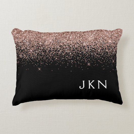 Roos Gold Blush Roze Glitter Monogram Initiaal Accent Kussen (Voorkant)