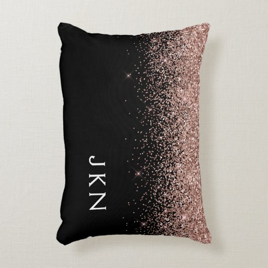 Roos Gold Blush Roze Glitter Monogram Initiaal Accent Kussen (Voorkant(Verticaal))