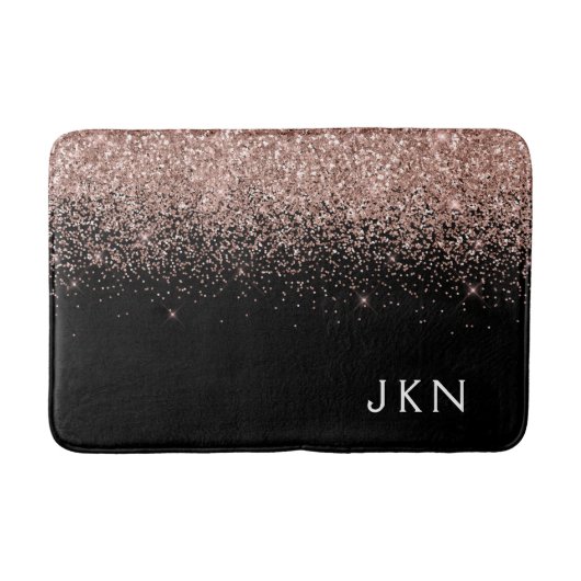 Roos Gold Blush Roze Glitter Monogram Initiaal Badmat (Voorkant)