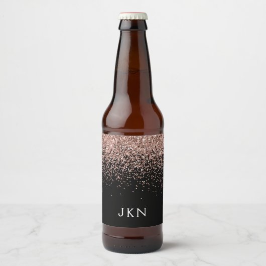 Roos Gold Blush Roze Glitter Monogram Initiaal Bier Etiket (Voorkant)