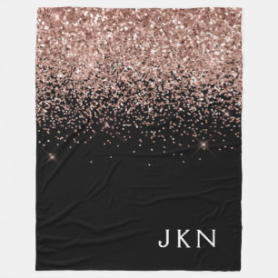 Roos Gold Blush Roze Glitter Monogram Initiaal Fleece Deken