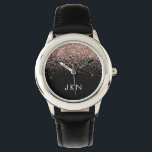 Roos Gold Blush Roze Glitter Monogram Initiaal Horloge<br><div class="desc">Black and Blush Pink - Roos Gold Sparkle Glitter Monogram Naam Horloge. Dit maakt het perfecte zoete 16-jarige verjaardagscadeau,  bruiloft,  vrijgezellenfeest,  jubileum,  baby shower of vrijgezellenfeest voor iemand die van glamoureuze luxe en chique stijlen houdt.</div>