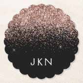 Roos Gold Blush Roze Glitter Monogram Initiaal Kartonnen Onderzetters (Voorkant)