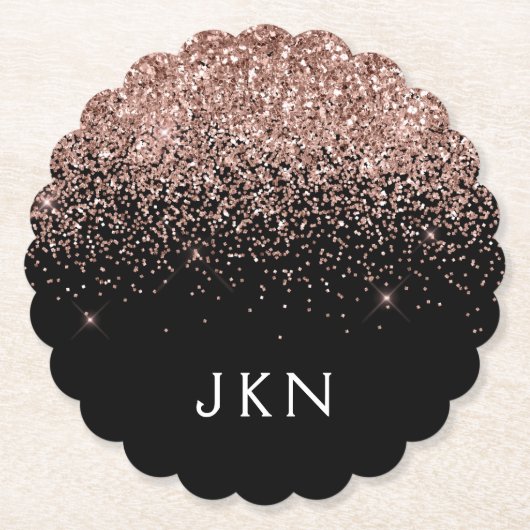 Roos Gold Blush Roze Glitter Monogram Initiaal Kartonnen Onderzetters (Voorkant)