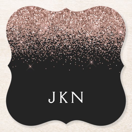 Roos Gold Blush Roze Glitter Monogram Initiaal Kartonnen Onderzetters (Voorkant)