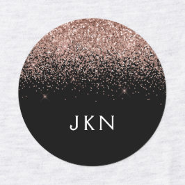 Roos Gold Blush Roze Glitter Monogram Initiaal Labels