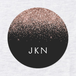 Roos Gold Blush Roze Glitter Monogram Initiaal Labels