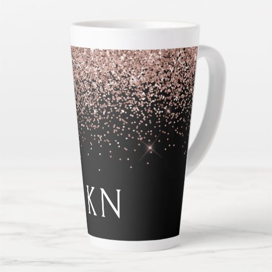 Roos Gold Blush Roze Glitter Monogram Initiaal Latte Mok (Rechterhoek)