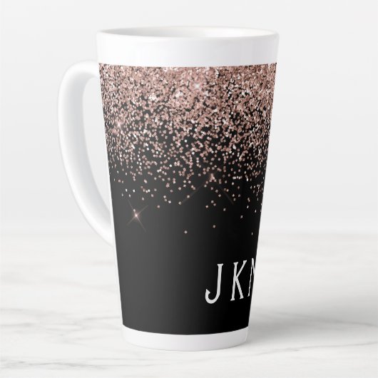 Roos Gold Blush Roze Glitter Monogram Initiaal Latte Mok (Linkerhoek)