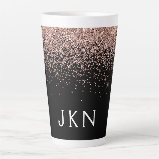 Roos Gold Blush Roze Glitter Monogram Initiaal Latte Mok (Voorkant)