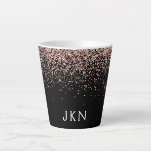 Roos Gold Blush Roze Glitter Monogram Initiaal Latte Mok