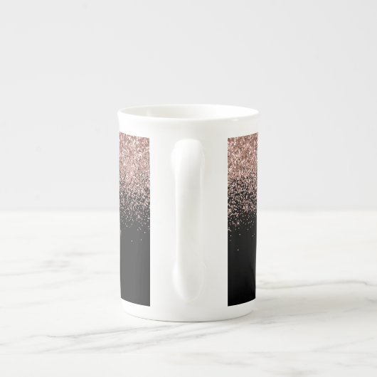 Roos Gold Blush Roze Glitter Monogram Initiaal Porselein Kop (Achterkant)