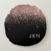 Roos Gold Blush Roze Glitter Monogram Initiaal Rond Kussen (Voorkant)