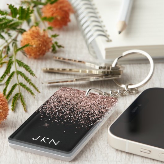 Roos Gold Blush Roze Glitter Monogram Initiaal Sleutelhanger (Voorkant Rechts)