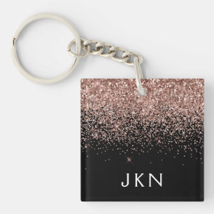 Roos Gold Blush Roze Glitter Monogram Initiaal Sleutelhanger
