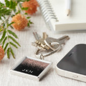 Roos Gold Blush Roze Glitter Monogram Initiaal Sleutelhanger (Zijkant)