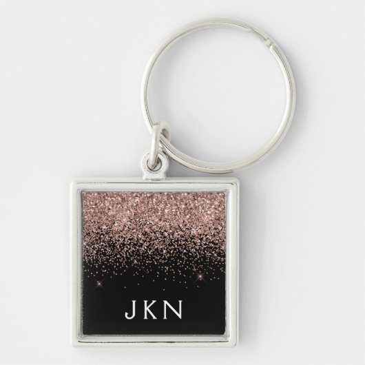 Roos Gold Blush Roze Glitter Monogram Initiaal Sleutelhanger (Voorkant)