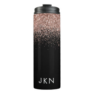 Roos Gold Blush Roze Glitter Monogram Initiaal Thermosbeker