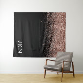 Roos Gold Blush Roze Glitter Monogram Initiaal Wandkleed (In Situ (horizontaal))