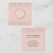 Roos Gold Blush Roze Glitter Monogram Vierkante Visitekaartje (Voorkant / Achterkant)