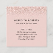 Roos Gold Blush Roze Glitter Monogram Vierkante Visitekaartje (Achterkant)