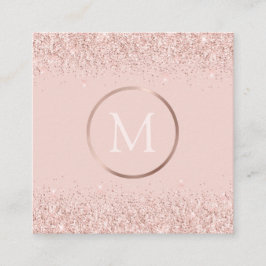 Roos Gold Blush Roze Glitter Monogram Vierkante Visitekaartje