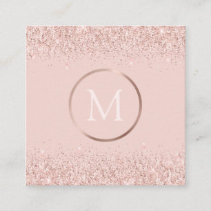 Roos Gold Blush Roze Glitter Monogram Vierkante Visitekaartje